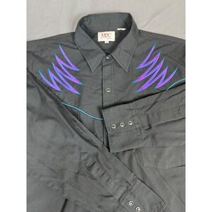 Ely Diamond Mens XL Black Western Pearl Snap Shirt Purple Teal Zig Zag